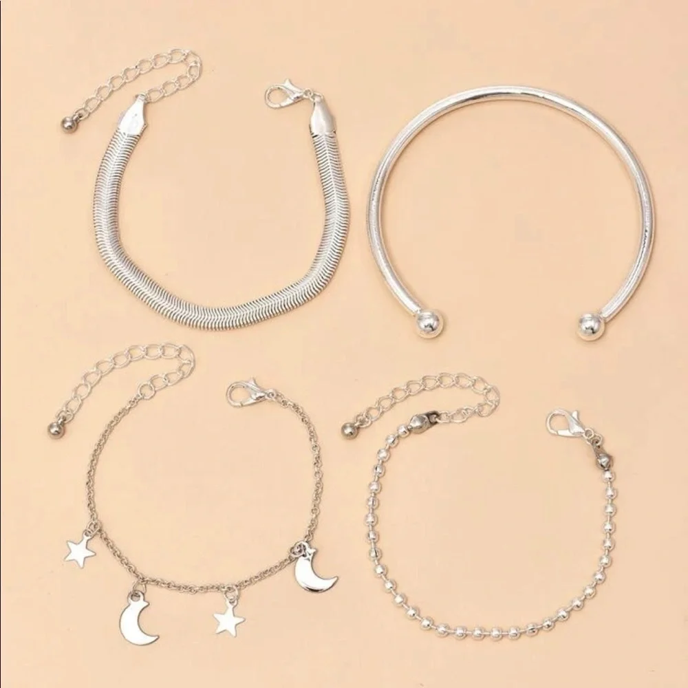 Silver Moon And Star Four Piece Bracelet Set - Picture 3 of 12